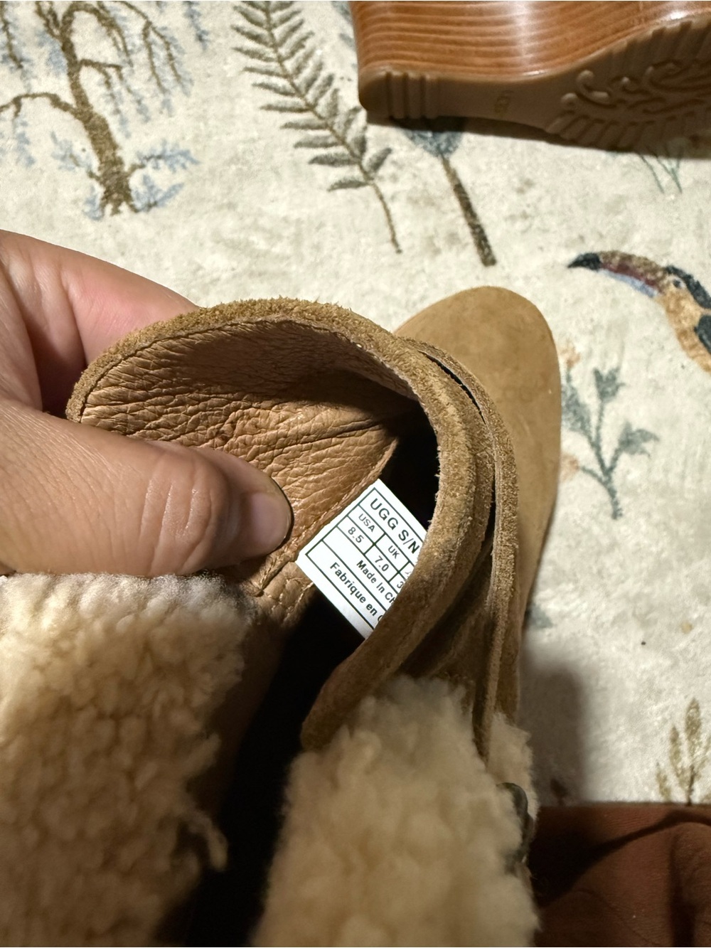 UGG Australia Brown Chestnut Suede Shearling Fur Anais Wedge Bootie US 8.5 - Picture 7 of 8